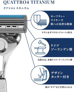 クアトロ４ チタニウム 替刃 (8コ入) ドイツ製 4枚刃 セーフティ